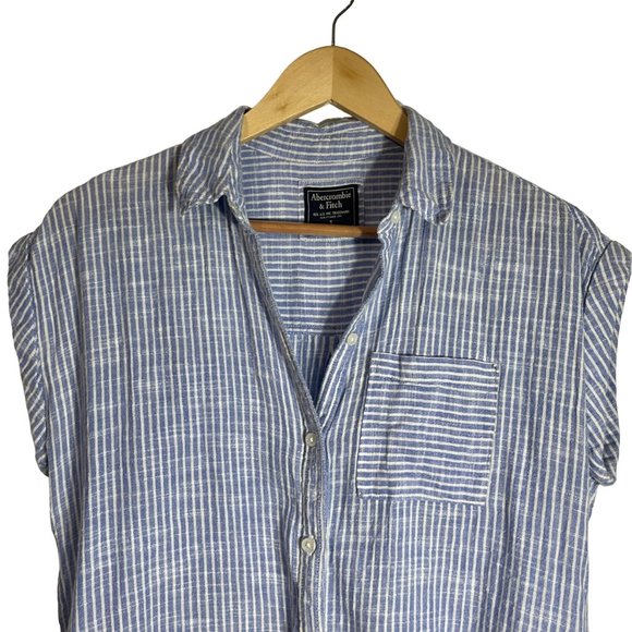 Abercrombie & Fitch Women’s Blue & White Striped Button Down Size S - Picture 3 of 7